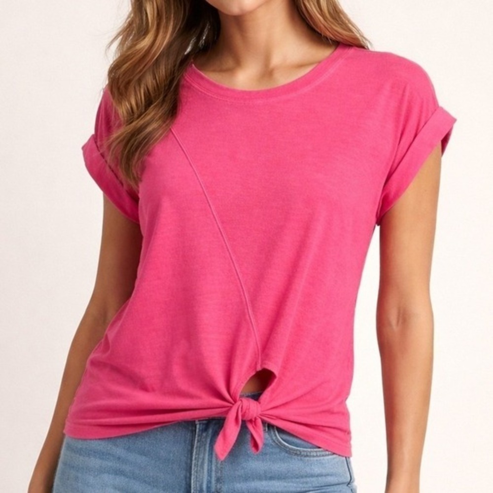 Anthropologie Pilcro Tie Front Top Small Pink Short Sleeve Casual Minimalist